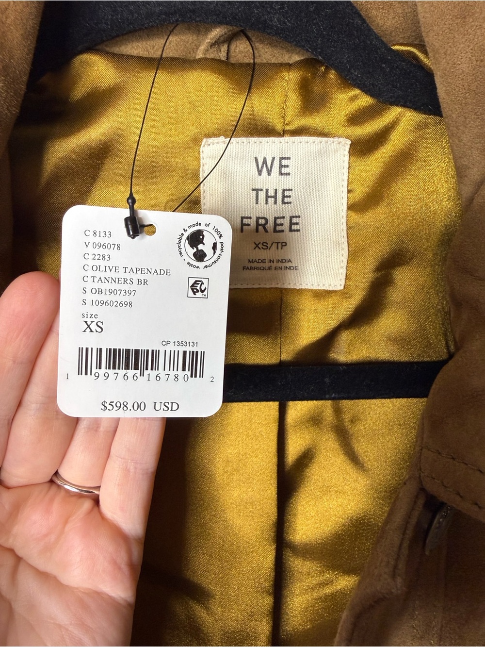 We The Free Fringe Out Suede Jacket Olive Tapenade Brown XS New 100% goat suede - Picture 6 of 13